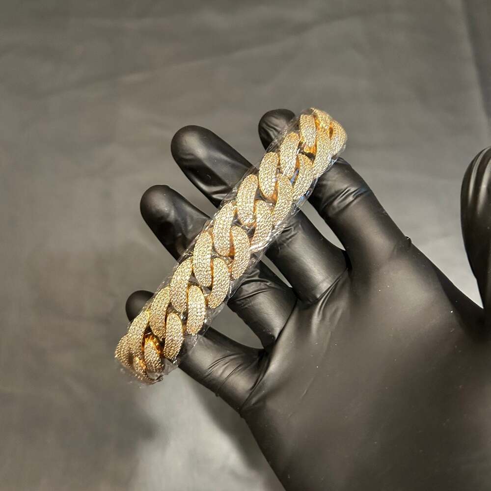 Moissanite Gold 20mm 4 Row Cuban Bracelet 8in VVS1 Brand New